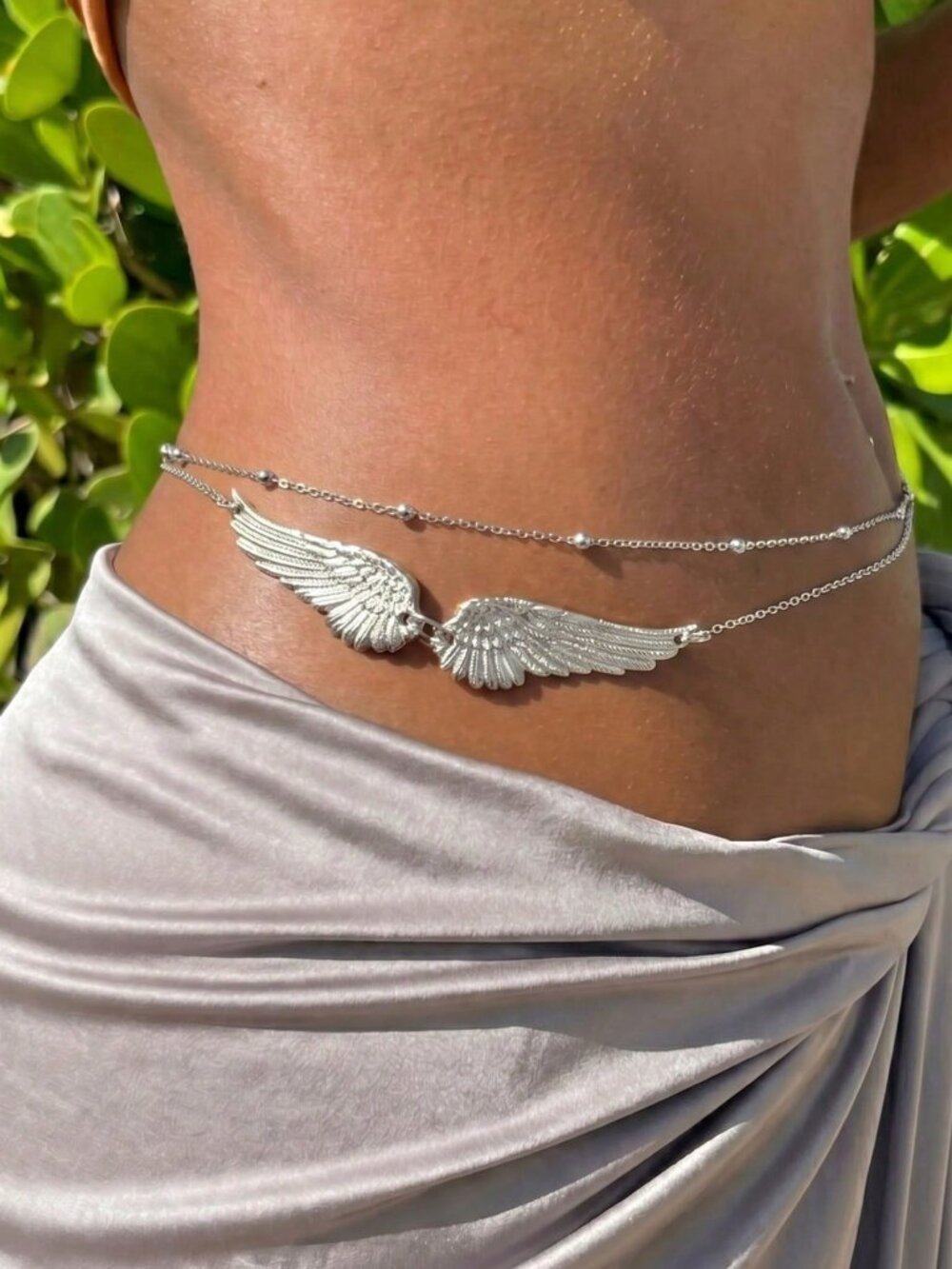 Silver Sexy Women's Angel Wings Metal Beaded Beach Waist Chain Set - Picture 3 of 5